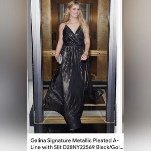 Galina Signature Sz 4 Metallic pleated a-line/slit bridesmaid formal dress prom